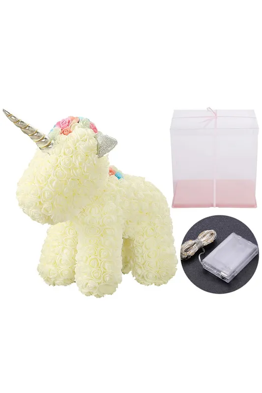 Living and Home Artificial Rose Unicorn with Gift Box & Light in Beige Beige