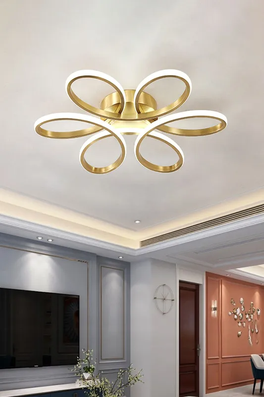 Living and Home Artistic Golden Ring Flower - Shaped Modern LED Ceiling Light in Gold Gold