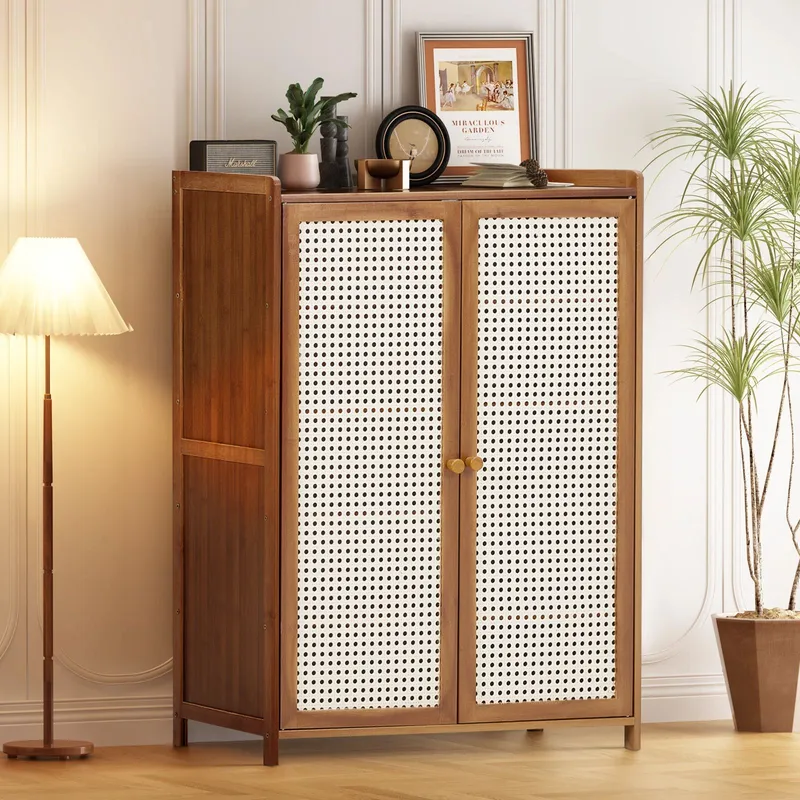 Living and Home Bamboo Shoe Storage Cabinet with Doors in Brown - Brown