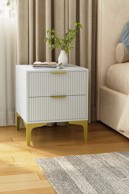 Living and Home Bedside Table with Two Drawers in White White