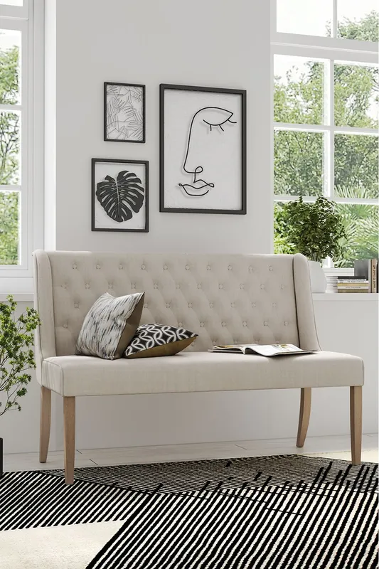 Living and Home Unisex Beige Upholstered Tufted Dining Bench 138cm Beige female