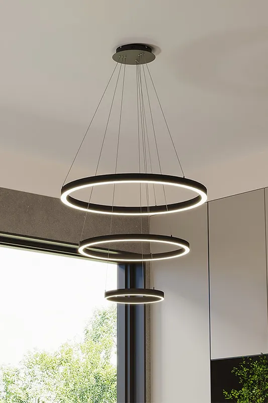 Living and Home Black 3 Light Round LED Pendant Light Multicolor