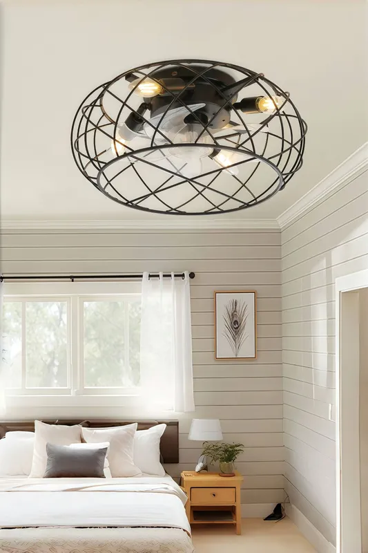 Living and Home Unisex Black Cage Ceiling Fan Light Black female