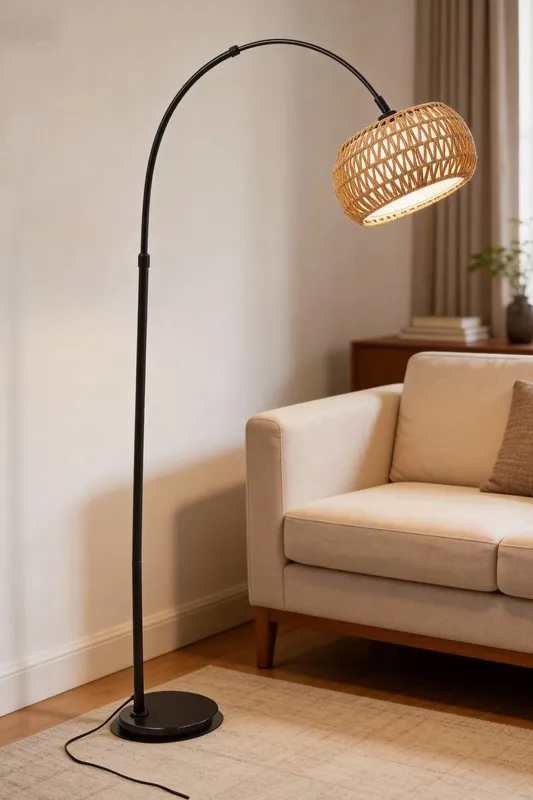 Living and Home Boho Rattan Floor Lamp in Natural - Natural