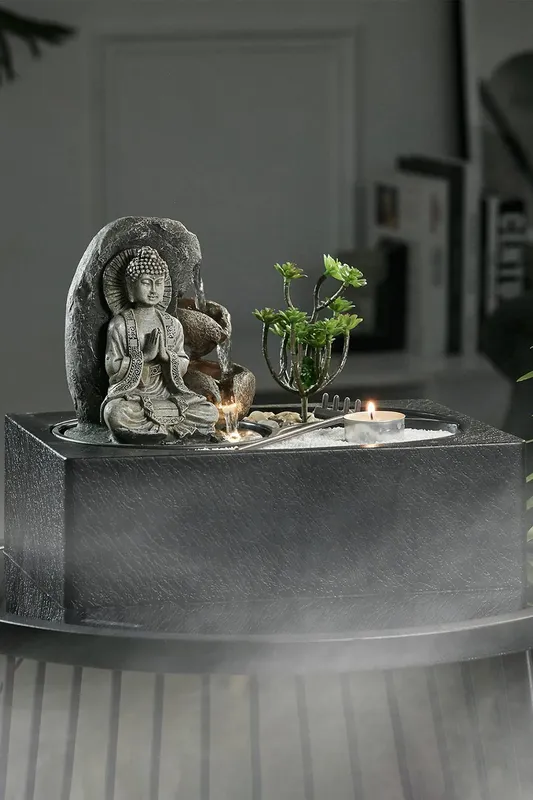 Living and Home Buddha Zen Tabletop Water Fountain in Natural Natural