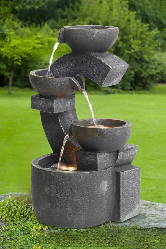 Living and Home Cascading C Shaped Water Feature Garden Fountain in Natural Natural