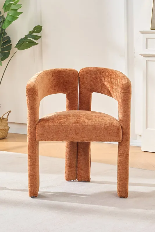 Living and Home Chenille Upholstered Accent Chair in Orange - Orange - Size: One Size