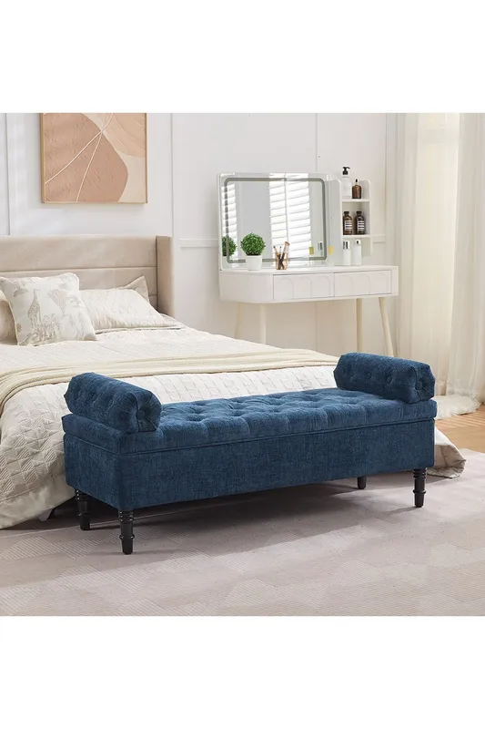 Living and Home Chenille Upholstered Storage Bench in Blue Blue