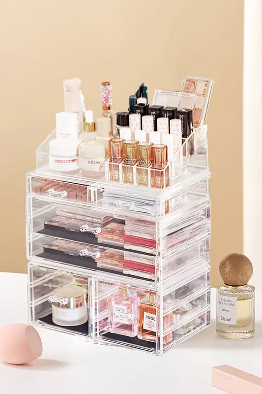 Living and Home Clear Dustproof Makeup Storage Organizer Drawers Large Skin Care Cosmetic Display Cases for Bathroom Stackable Storage Box Clear