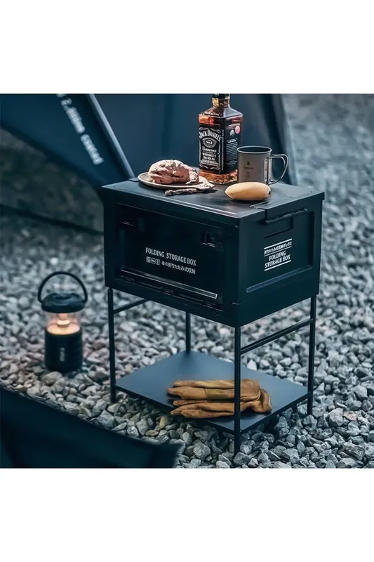 Living and Home Collapsible Camping Storage Box with Shelf in Black Size: Small Black S