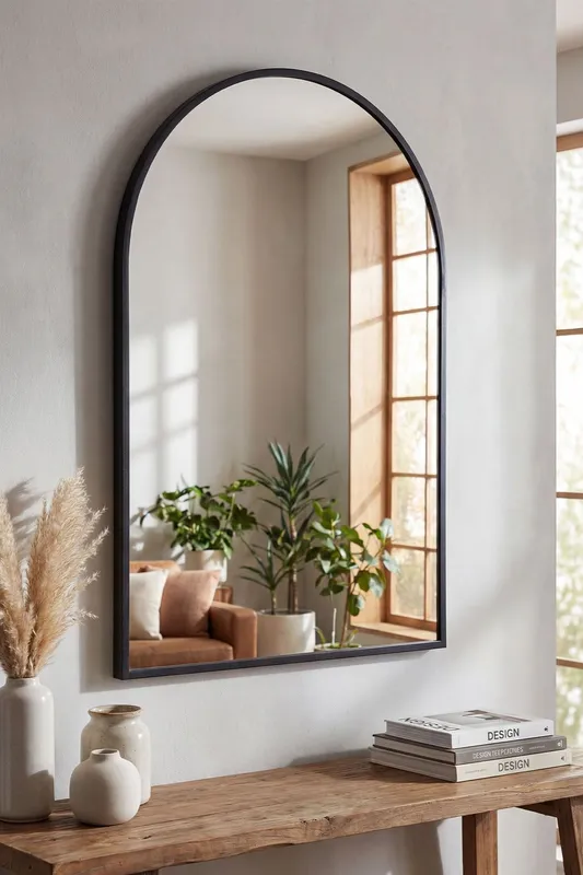 Living and Home Contemporary Arched Wall Mirror in Black Black