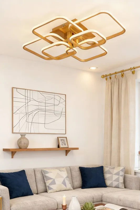 Living and Home Contemporary Square LED Ceiling Light in Gold Gold