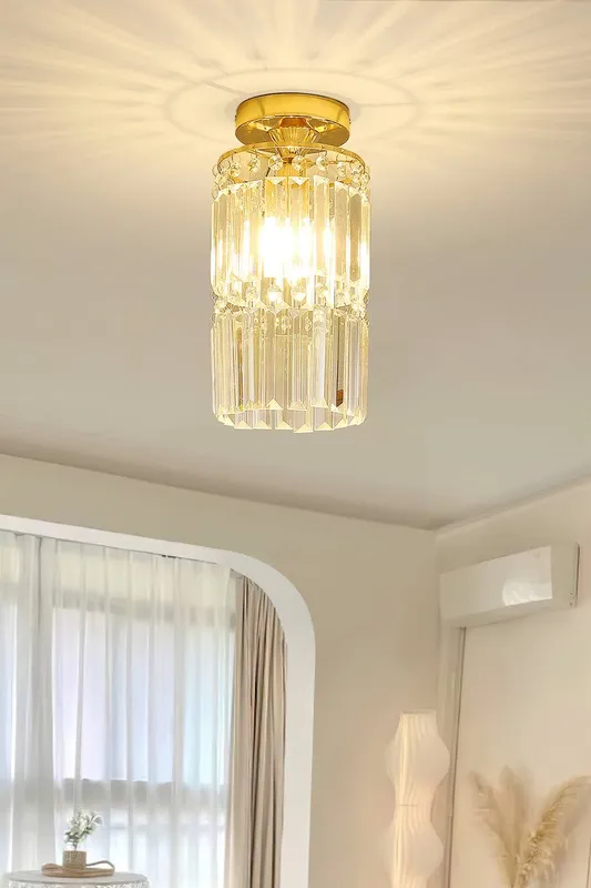 Living and Home Crystal Mount Ceiling Light in Gold Gold