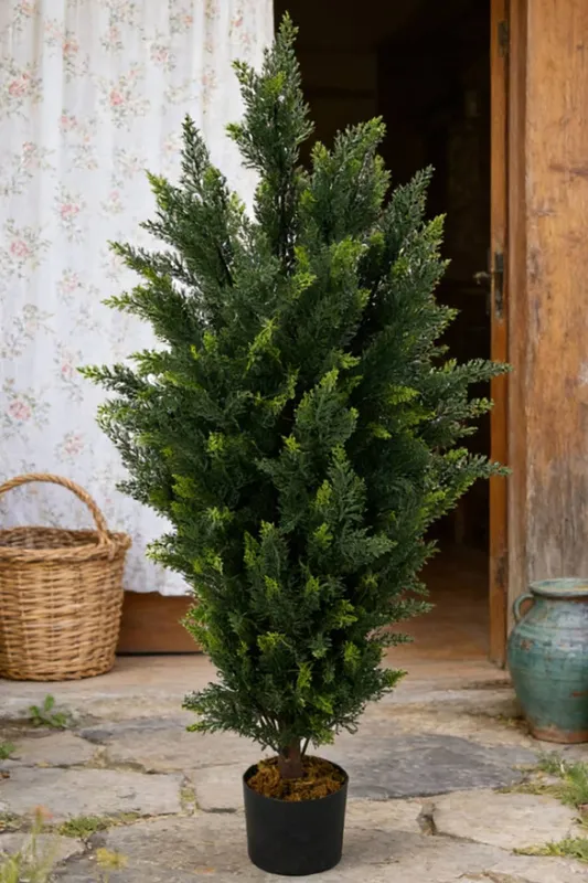 Living and Home Decorative Artificial Cypress Tree in Pot in Green Green