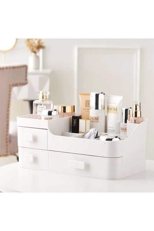 Living and Home Desktop Cosmetic Organizer Storage Box in White White