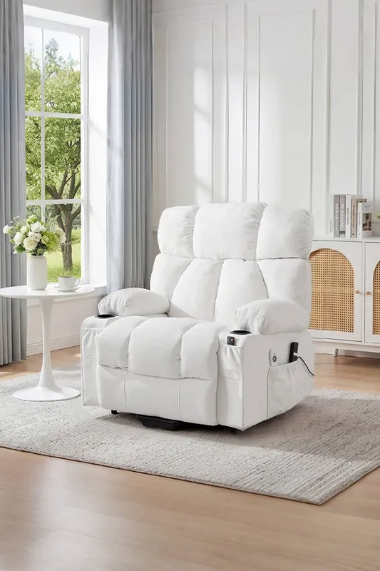 Living and Home Electric Recliner Chair Single Sofa with Heating & Massage Function in White - White