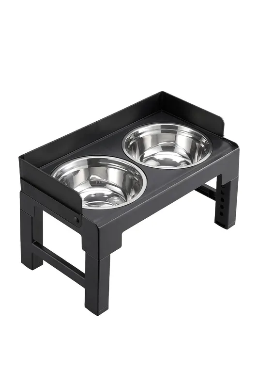 Living and Home Elevated Dog Feeder with 2 Stainless Steel Bowls in Black - Black
