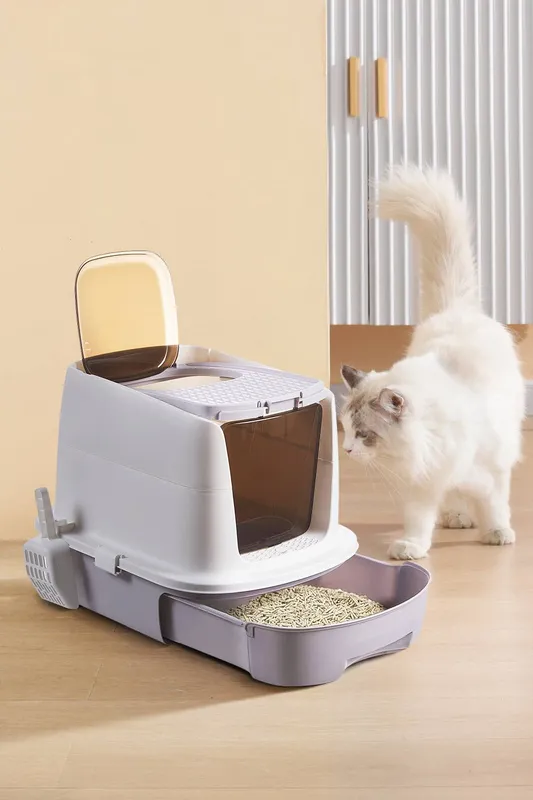 Living and Home Enclosed Cat Litter Box in Grey Grey One Size female