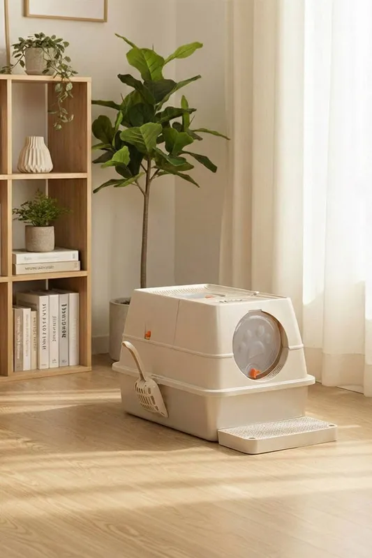 Living and Home Enclosed Cat Litter Box in Khaki Khaki One Size female