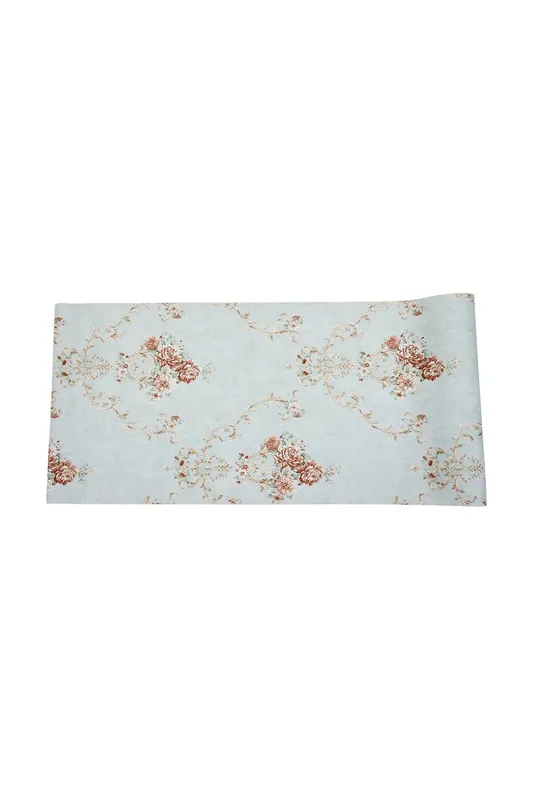 Living and Home European Style Clustered Blooms Wallpaper with Curly Grass Pattern in Light Blue - Light Blue