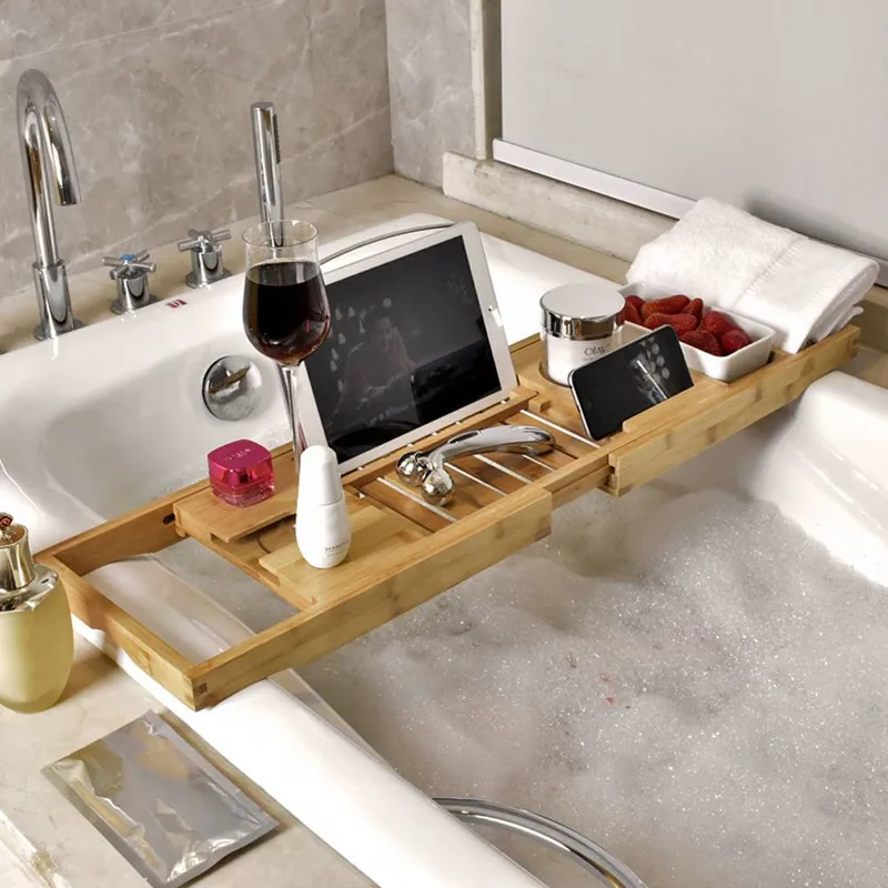 Living and Home Extendable Bamboo Bath Tray in Brown Brown