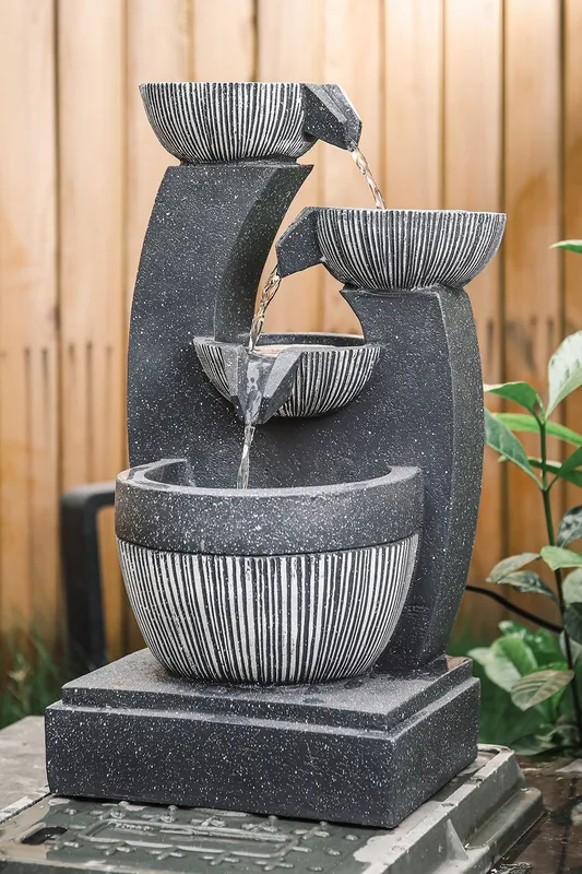 Living and Home Fiber and Resin Outdoor Garden Water Fountain in Natural - Natural