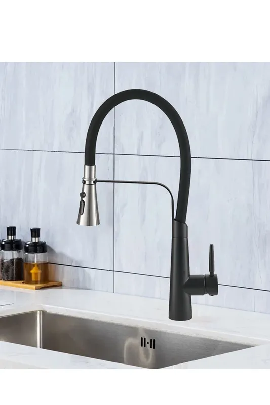 Living and Home Flexible Silicone Pull-Down Kitchen Faucet in Black Black