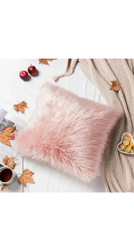 Living and Home Unisex Fluffy Faux Wool Pink Cushion Cover Pink One Size female