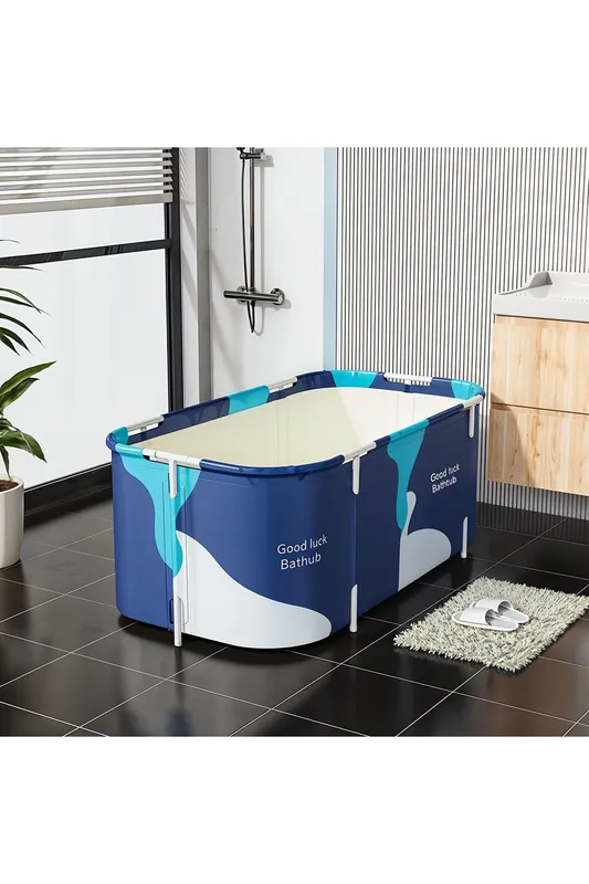 Living and Home Foldable Soaking Bathtub for Indoor and Outdoor Use in Blue Blue