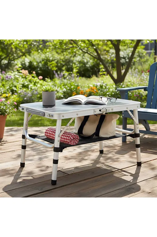 Living and Home Folding Camping Table with Carrying Handle in Black Size: Double - Black