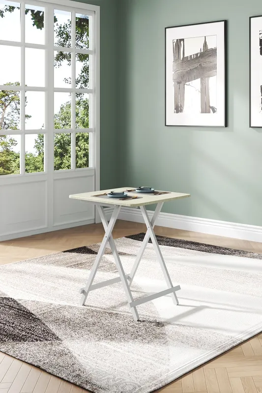 Living and Home Folding Wooden portable Dining Table for Champing Outdoor in White White