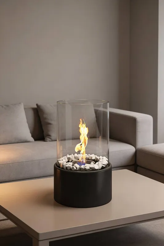 Living and Home Freestanding Tabletop Ventless Ethanol Fireplace in Black - Black - Size: One Size