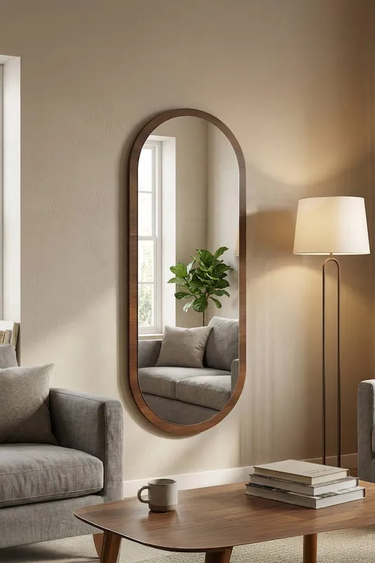 Living and Home Full Length Wall Mounted Mirror in Walnut - Walnut