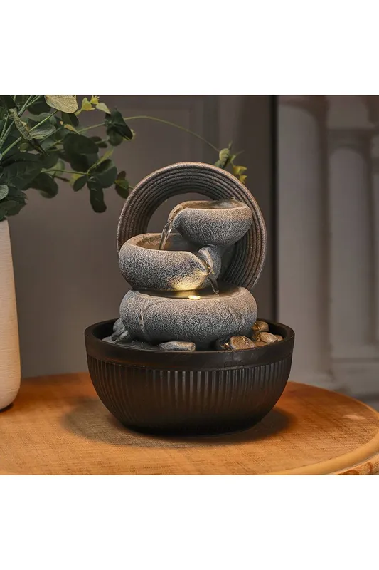 Living and Home Garden Fountain Resin Water Feature with LED Light in Grey Grey