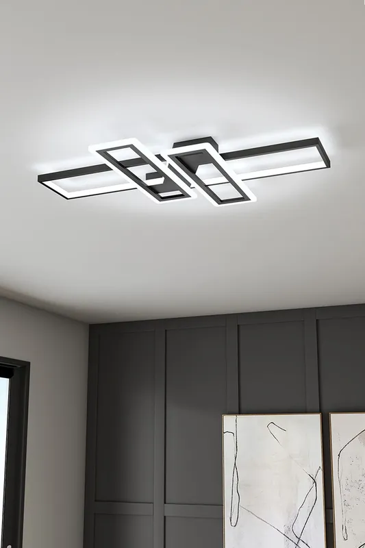 Living and Home Geometric Black Frame LED Ceiling Light - Black