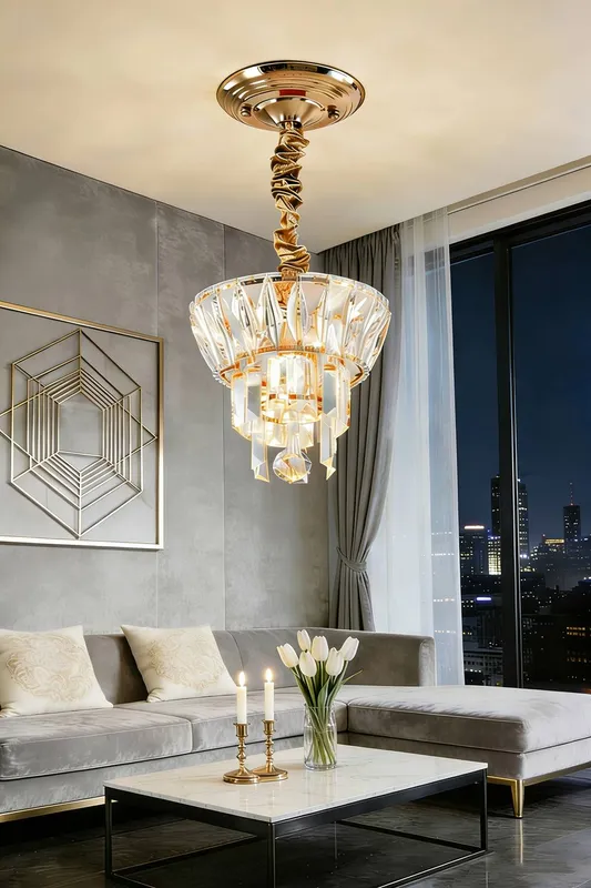 Living and Home Glam Gold Crystal Ceiling Light Gold