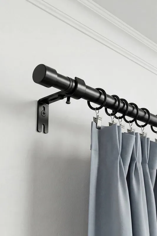 Living and Home Glossy Black Metal Telescopic Curtain Rod with Brackets Size: 180 cm Black 180 cm