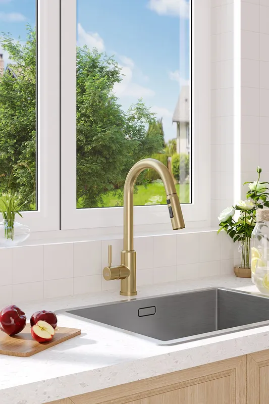 Living and Home Gold Single Lever Pull Out Kitchen Faucet Gold