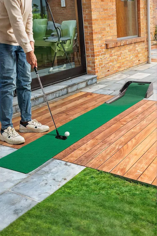 Living and Home Golf Putting Mat with Automatic Return Track in Green Green