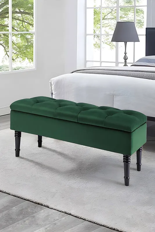 Living and Home Green Luxury Buttoned Tufted Velvet Storage Ottoman Bench - Green