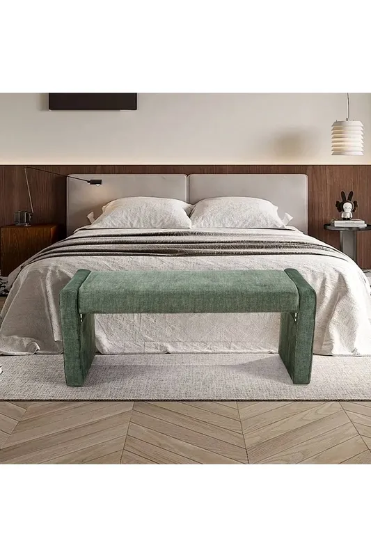 Living and Home Green Minimalist Modern Ottoman Bench - Green