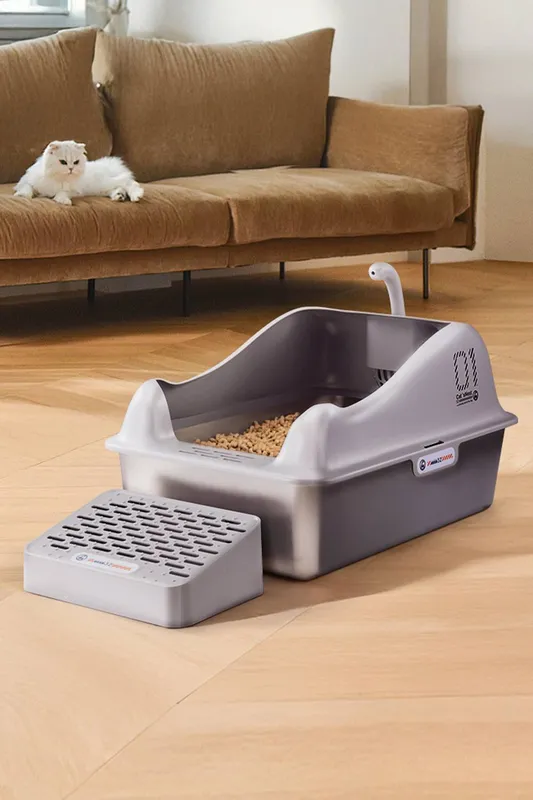 Living and Home Grey Large Stainless Steel Cat Litter Box - Grey