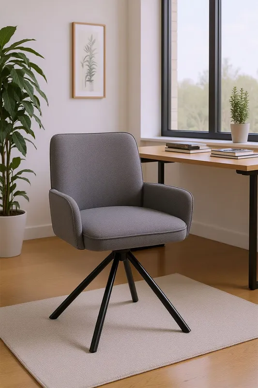 Living and Home Grey Linen Modern Swivel Chair with Black Legs Grey