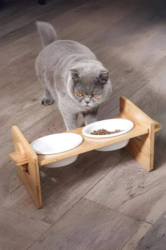 Living and Home Height Adjustable Pet Feeder in Natural Size: 1 - Natural