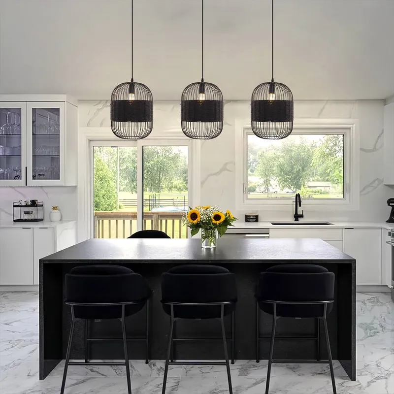 Living and Home Industrial Black Pendant Light for Kitchen & Dining Room Black