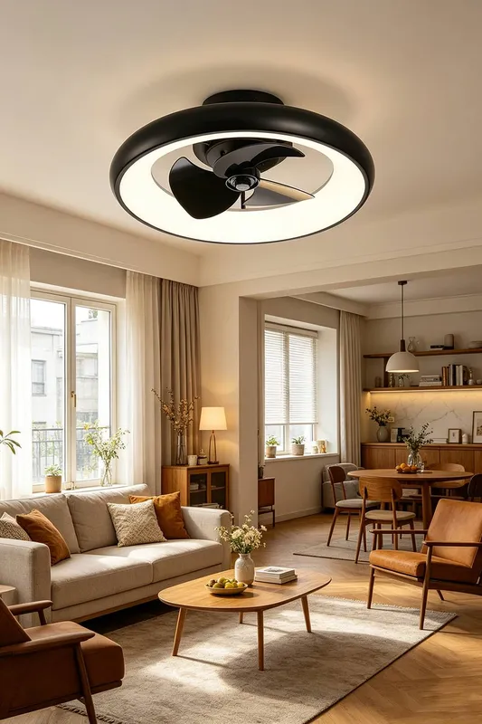 Living and Home Industrial Style Ceiling Mount LED Fan Light in Black - Black