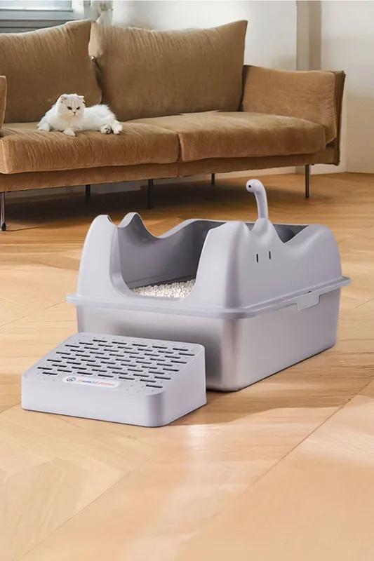 Living and Home Large Stainless Steel Cat Litter Box in Grey - Grey