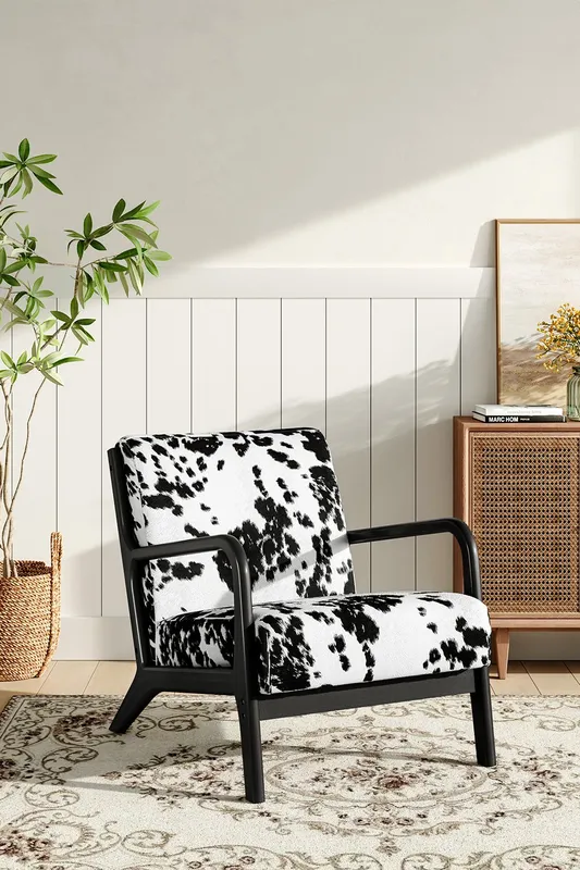 Living and Home Leopard Print Velvet Upholstered Armchair in Black - Black