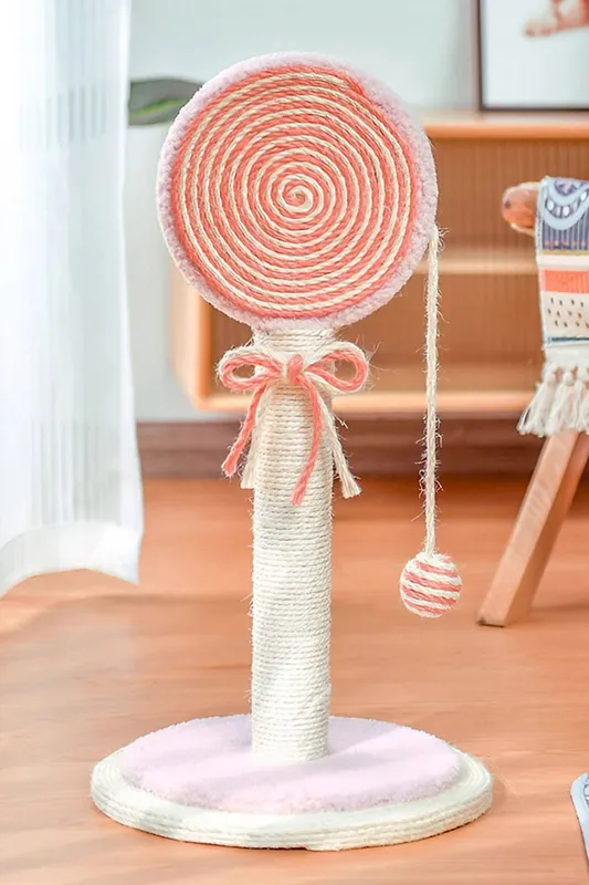 Living and Home Lollipop Shaped Cat Claw Pole w/ Sisal Ball, Durable Cardboard Base, Interactive Play and Exercise Cat Toy in Pink Pink female