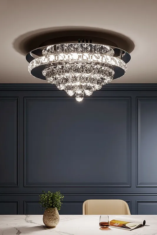 Living and Home Luxury Crystal Flush Mount Ceiling Light in Silver Silver